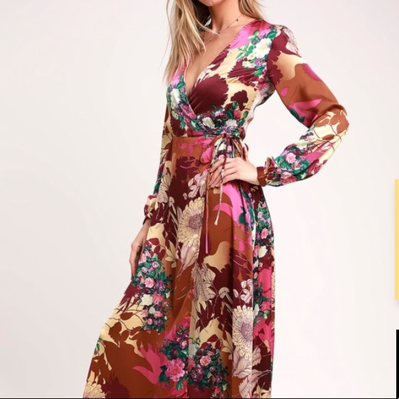 burgundy floral print dress